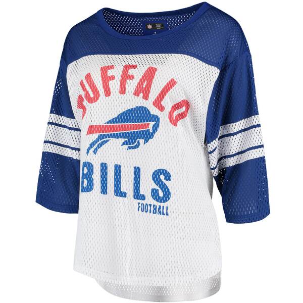 J[oNX fB[X TVc gbvX Buffalo Bills GIII 4Her by Carl Banks Women's First Team 3/4Sleeve Mesh TShirt White/Royal