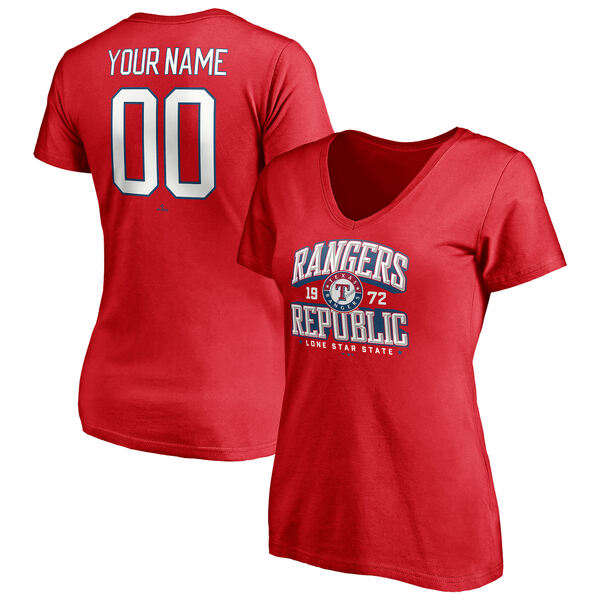ファナティクス レディース Tシャツ トップス Texas Rangers Fanatics Branded Women's Hometown Legend Personalized Name & Number VNeck TShirt Red