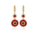 eB[E^n fB[X sAXCO ANZT[ Clear Glass Stone Circle Flower Drop Earrings Red