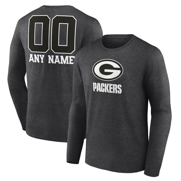 ファナティクス メンズ Tシャツ トップス Green Bay Packers Monochrome Personalized Name & Number Long Sleeve TShirt Charcoal
