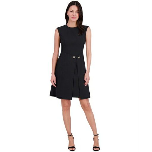 エリザジェイ レディース ワンピース トップス Women's Jewel-Neck A-Line Overlay Dress Black エリザジェイ レディース ワンピース トップス Women's Jewel-Neck A-Line Overlay Dress Black