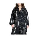 エロクイ レディース カットソー トップス Plus Size Double Breasted Oversized Shirt Geometric lines black(4)