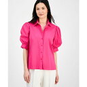 ティー・タハリ レディース カットソー トップス Women's Button-Front Short-Blouson-Sleeve Shirt Tulip Pink