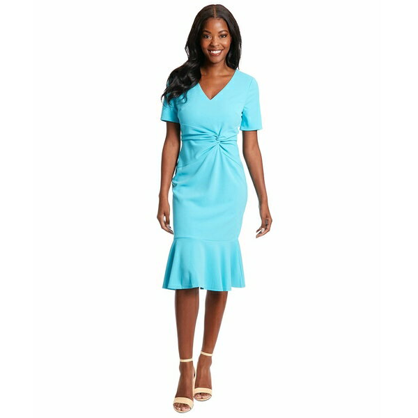 ロンドンタイムス レディース ワンピース トップス Petite Twisted Sheath Dress Blue Atoll