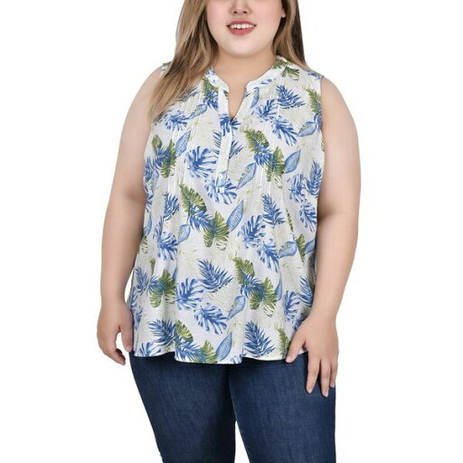 ニューヨークコレクション レディース カットソー トップス Plus Size Sleeveless Pintucked Blouse Ivory Tropical Leaves ニューヨークコレクション レディース カットソー トップス Plus Size Sleeveless Pintucked Blouse Ivory Tropical Leaves