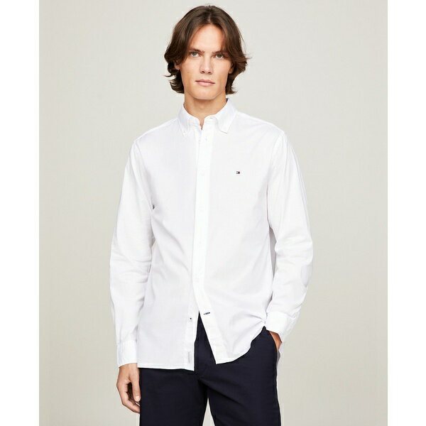 トミー ヒルフィガー メンズ シャツ トップス Men's Regular-Fit Stretch Poplin Button-Down Shirt White