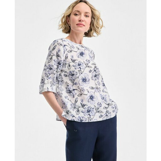 チャータークラブ レディース カットソー トップス Petite 100% Linen Printed Boat-Neck Top, Exclusively at Macy's Bright White チャータークラブ レディース カットソー トップス Petite 100% Linen Printed Boat-Neck Top, Exclusively at Macy's Bright White