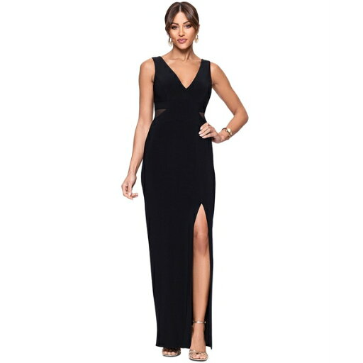 エスケープ レディース ワンピース トップス Women's V-Neck Mesh-Trim Sleeveless Gown Black エスケープ レディース ワンピース トップス Women's V-Neck Mesh-Trim Sleeveless Gown Black