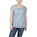 ニューヨークコレクション レディース カットソー トップス Petite Lace Petal Short Sleeve Top Cashmere Blue(4)