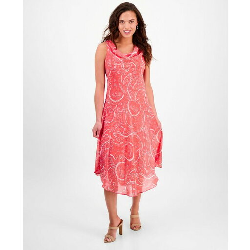 ロビービー レディース ワンピース トップス Petite Printed Cowlneck Chiffon Dress Coral Multi ロビービー レディース ワンピース トップス Petite Printed Cowlneck Chiffon Dress Coral Multi