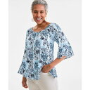 スタイルアンドコー レディース カットソー トップス Petite Printed On/Off-The-Shoulder Top, Exclusively at Macy's Tonal Blue