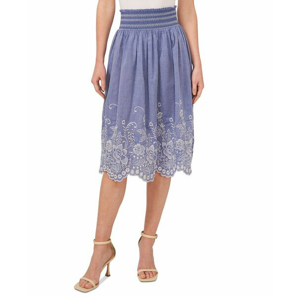 セセ レディース スカート ボトムス Women's Floral Embroidered Cotton Midi Skirt Blue Air