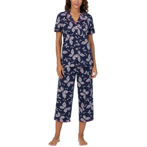 クドルドッズ レディース カジュアルパンツ ボトムス Women's Printed Collared Cropped Pajama Set Navy Print クドルドッズ レディース カジュアルパンツ ボトムス Women's Printed Collared Cropped Pajama Set Navy Print