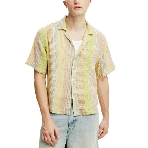 コットンオン メンズ シャツ トップス Men's Box Fit Short Sleeve Shirt Yellow multi stripe コットンオン メンズ シャツ トップス Men's Box Fit Short Sleeve Shirt Yellow multi stripe