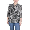ニューヨークコレクション レディース カットソー トップス Women's 3/4 Sleeve Chiffon Blouse Black White Chevron(4)