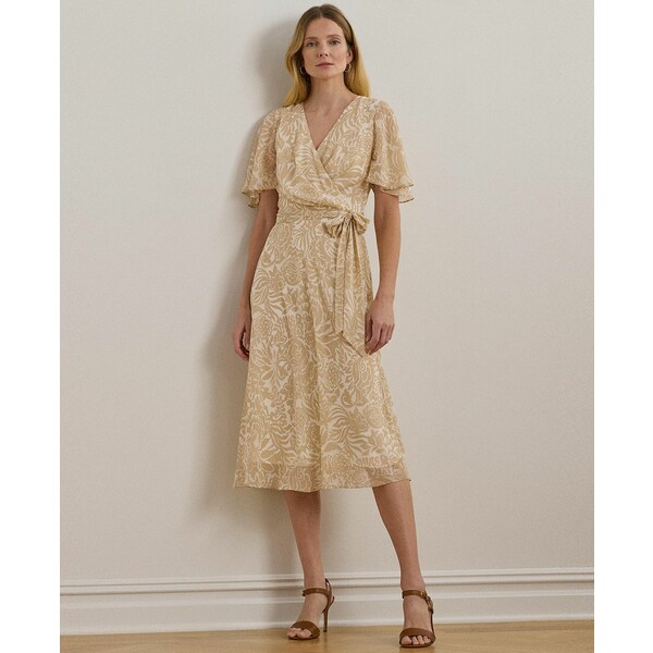 ラルフローレン レディース ワンピース トップス Women's Floral Belted Crinkle Georgette Dress Cream/Tan