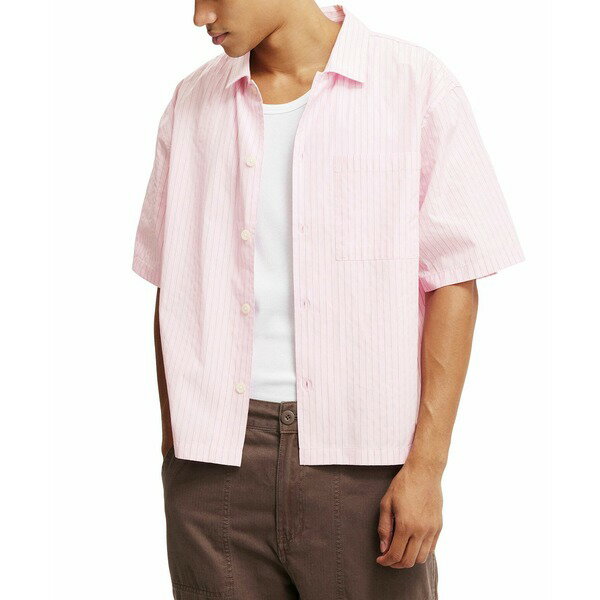 コットンオン メンズ シャツ トップス Men's Ventura Short Sleeve Shirt Summer pink stripe