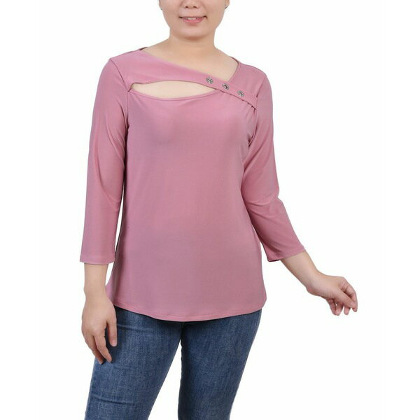 ニューヨークコレクション レディース カットソー トップス Petite 3/4 Sleeve Cutout Top Lilas
