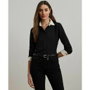 ラルフローレン レディース カットソー トップス Women's Classic-Fit Two-Tone Georgette Shirt Black/Mascarpone Cream(4)