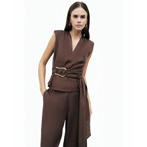 ノクチューン レディース カットソー トップス Women's Waist Accessory Detailed Blouse Dark brown