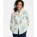 チャータークラブ レディース カットソー トップス Women's Palm-Print 100% Linen Shirt, Exclusively at Macy's Neutral Combo(4)