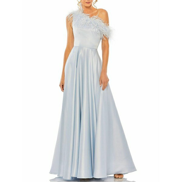 マックダガル レディース ワンピース トップス Women's One Shoulder A Line Gown With Feather Detail Powder blue