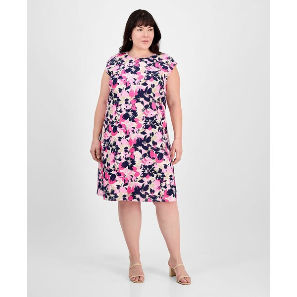 ジョーンズニューヨーク レディース ワンピース トップス Plus Size Floral-Print Linen-Blend Swing Dress Jones White