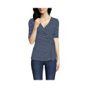 ランズエンド レディース カットソー トップス Women's Elbow Sleeve Lightweight Jersey Side Tie Blouse Deep sea navy tiny stripe(4)