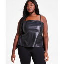 バースリー レディース カットソー トップス Trendy Plus Size Faux-Leather Peplum Top, Exclusively at Macy's Deep Black