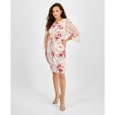 コネクテッド レディース ワンピース トップス Petite Floral-Print Ruched Cape-Sleeve Dress Cameo