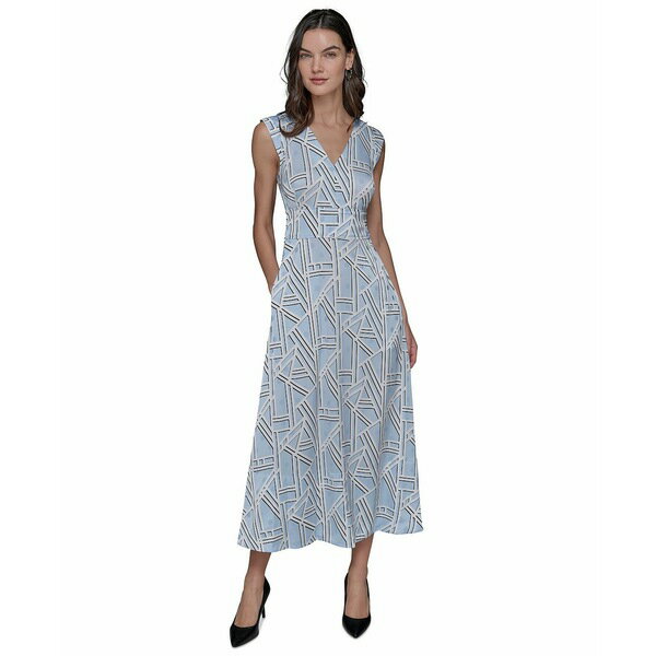 カールラガーフェルド レディース ワンピース トップス Women's Printed Maxi Dress Chambray Blue
