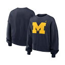 ジョーダン レディース カットソー トップス Women's Navy Michigan Wolverines Essential Fleece Oversized Logo Pullover Top Navy