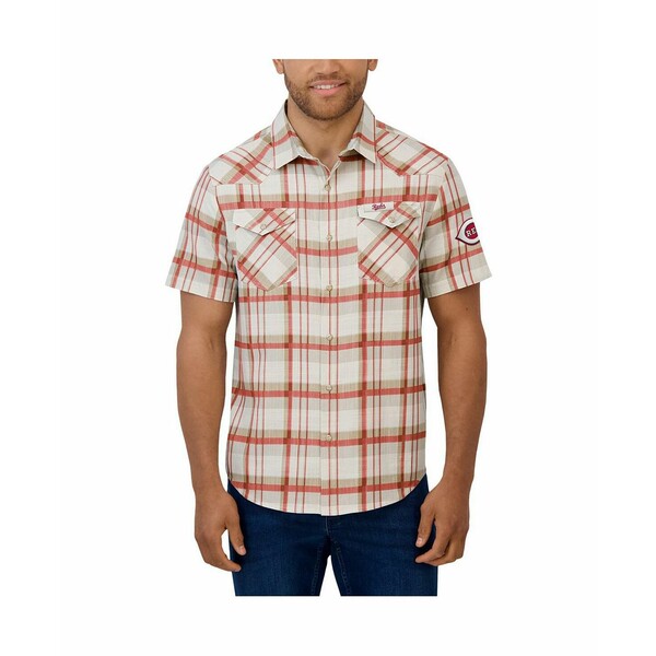 ファナティクス メンズ シャツ トップス Men's Red Cincinnati Reds Plaid Full-Snap Shirt Red