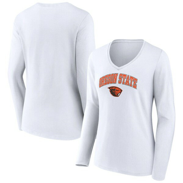 եʥƥ ǥ T ȥåץ Oregon State Beavers Fanatics Branded Women's Campus Long Sleeve VNeck TShirt White