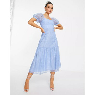 ホイッスルズ レディース ワンピース トップス Whistles lace corset midi dress in blue BLUE