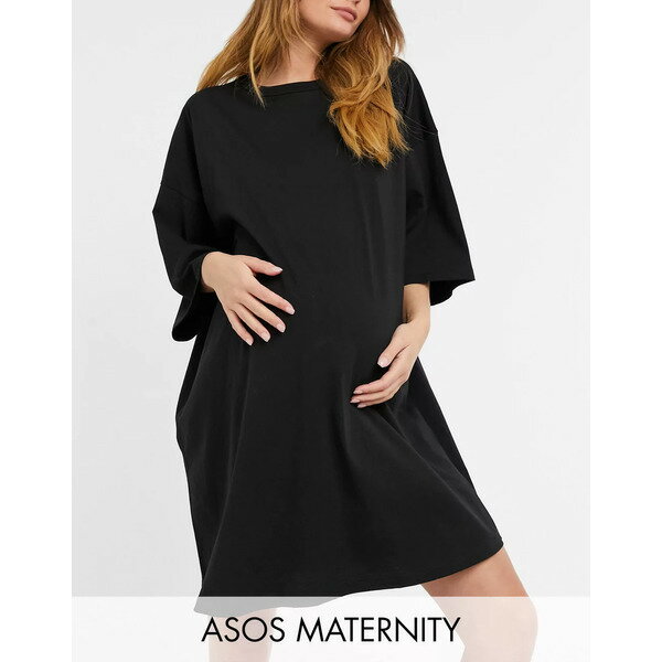 エイソス レディース ワンピース トップス ASOS Design Maternity oversized T-shirt dress in black Black