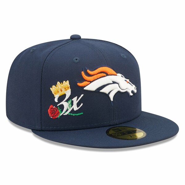 j[G Y Xq ANZT[ Denver Broncos New Era Crown 3x Super Bowl Champions 59FIFTY Fitted Hat Navy