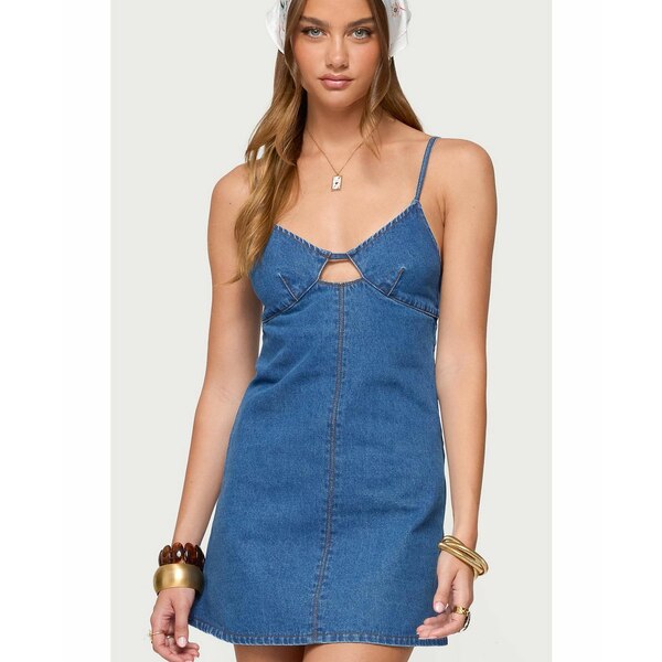 エディクテッド レディース ワンピース トップス Women's Maleeka Cut Out Denim Mini Dress Blue