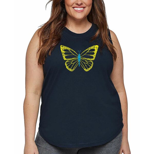 エルエーポップアート レディース カットソー トップス Plus Size Butterfly Word Art Tank Top Navy