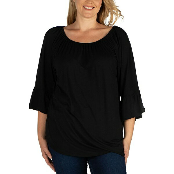 24セブンコンフォート レディース カットソー トップス Women's Plus Size Flared Long Sleeves Henley..