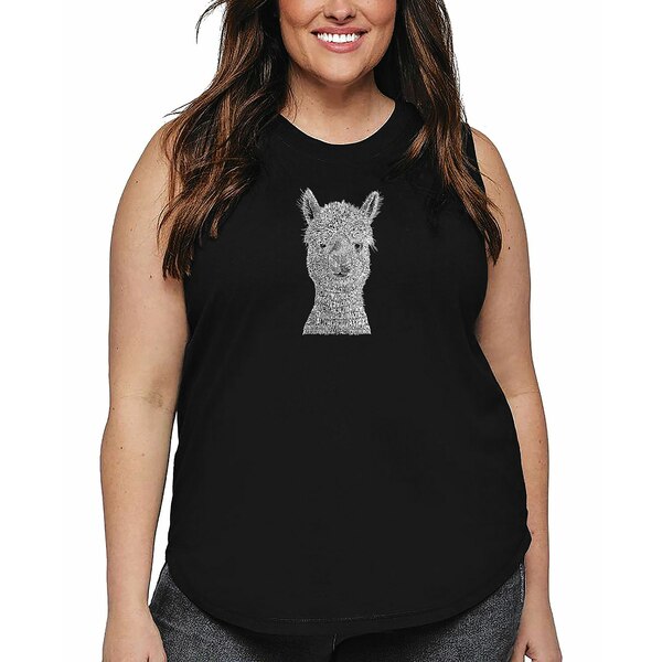 エルエーポップアート レディース カットソー トップス Plus Size Alpaca Word Art Tank Top Black