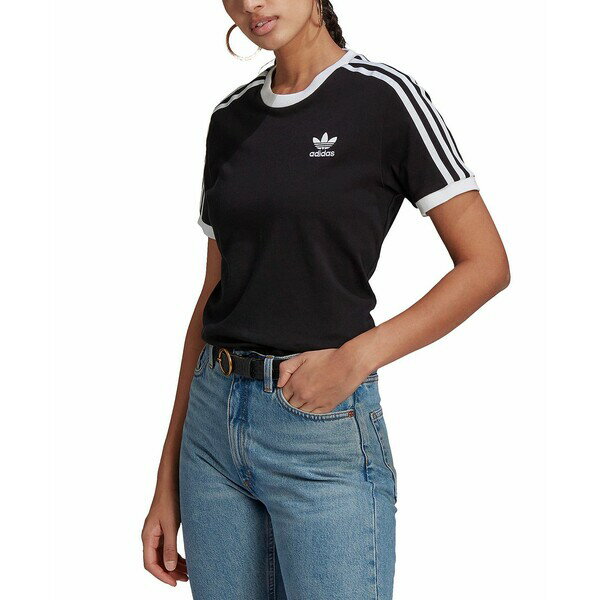 アディダス レディース Tシャツ トップス Women's Cotton 3 Stripes T-Shirt Black