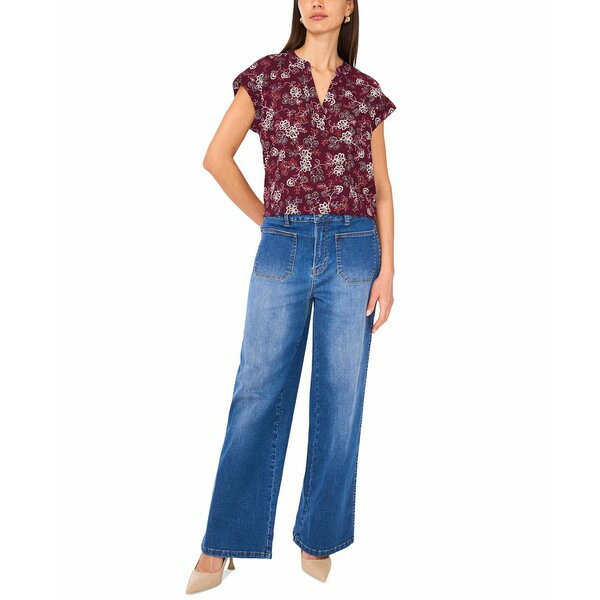 ヴィンスカムート レディース カットソー トップス Women's Floral-Print Split-Neck Short-Sleeve Blo..