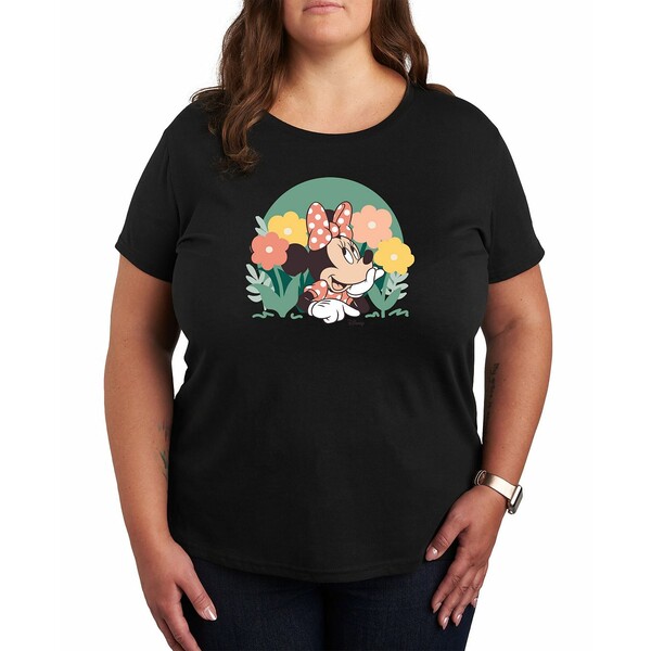 ハイブリッド アパレル レディース カットソー トップス Trendy Plus Size Disney Minnie Mouse Earth Day Graphic T-shirt Black
