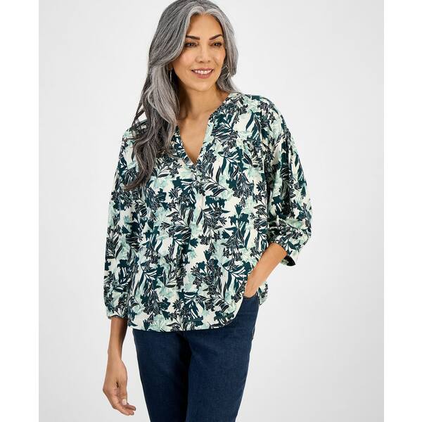 スタイルアンドコー レディース カットソー トップス Petite Margot Lily-Print Blouse, Exclusively a..