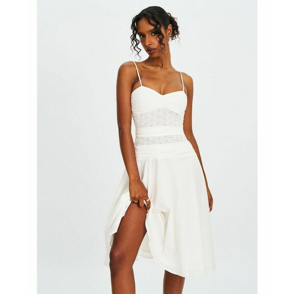 ミス サークル レディース ワンピース トップス Women's Maelis White Eyelet Drop Waist Cotton Midi Dress White