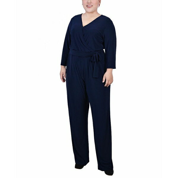 ニューヨークコレクション レディース ワンピース トップス Plus Size 3/4 Sleeve Belted Jumpsuit Navy