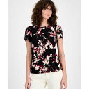 エーケー アン クライン レディース カットソー トップス Women's Floral-Print Tulip-Sleeve Top Anne Black/Chianti Multi