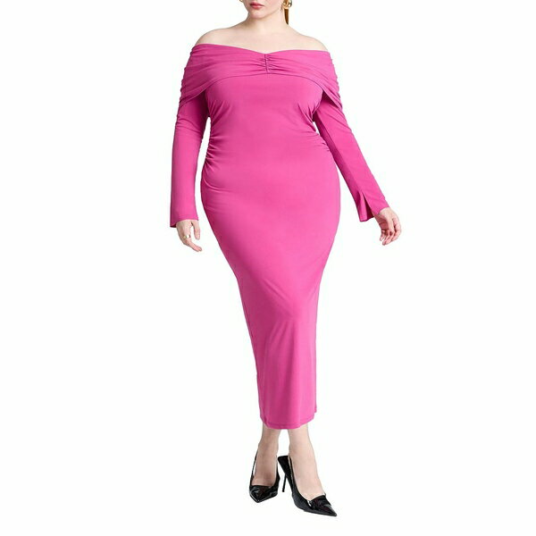 エロクイ レディース ワンピース トップス Women's Off Shoulder Maxi Dress Festival fuchsia