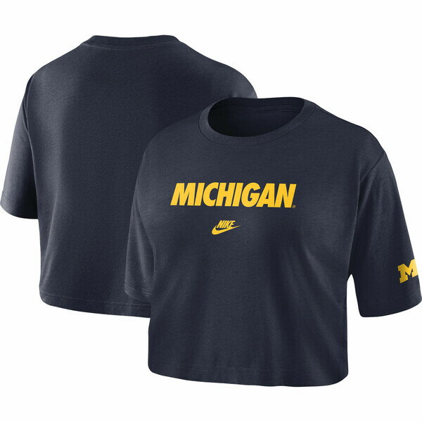 iCL fB[X TVc gbvX Michigan Wolverines Nike Women's Wordmark Cropped TShirt Navy